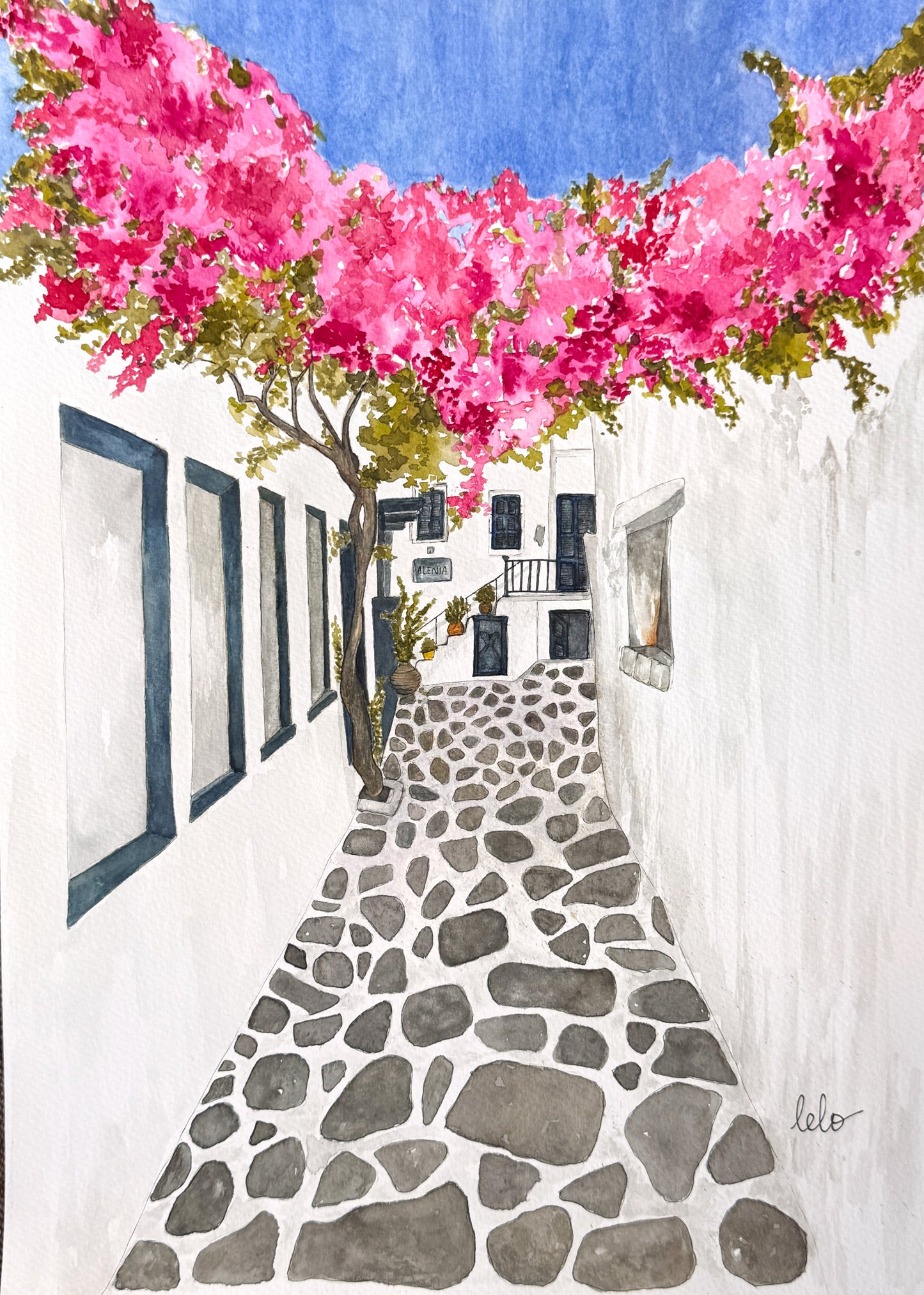 ORIGINAL WATERCOLOUR - "Cyclades Alley", Naousa, Greece