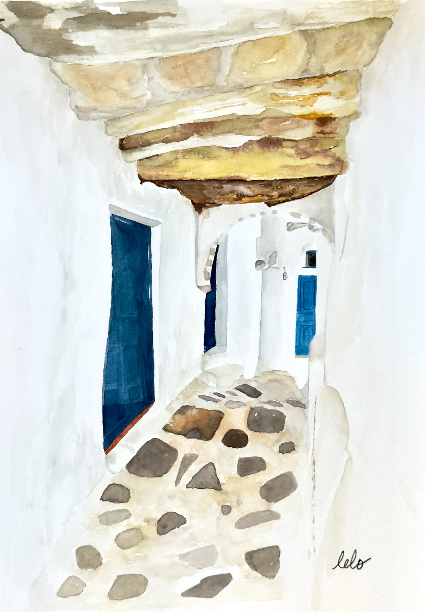 ORIGINAL WATERCOLOUR - "Alleyway in AMORGO'S Chora, Greece