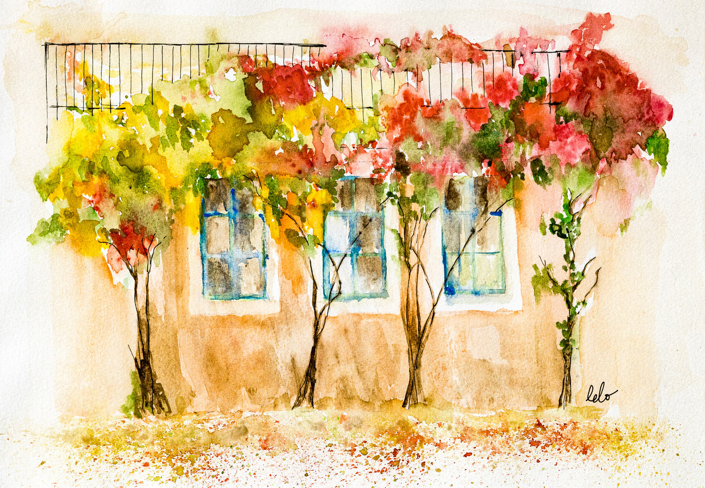 ORIGINAL WATERCOLOUR- "Bougainvilleas" Fiscardo