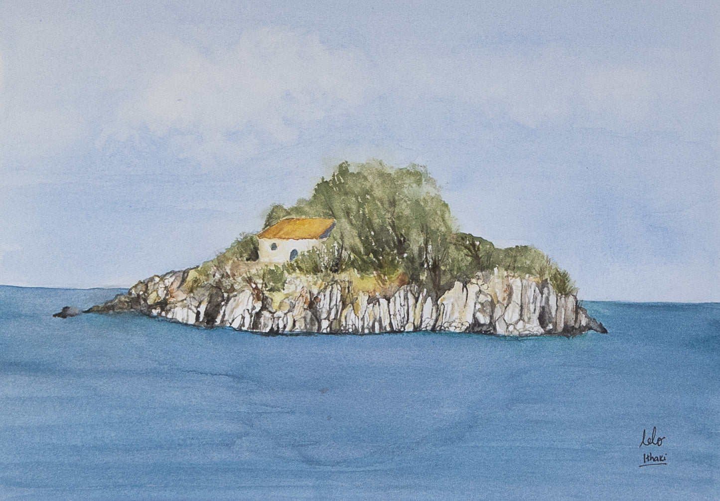 ORIGINAL WATERCOLOUR - "Island" Agios Nikolaos, Ithaca