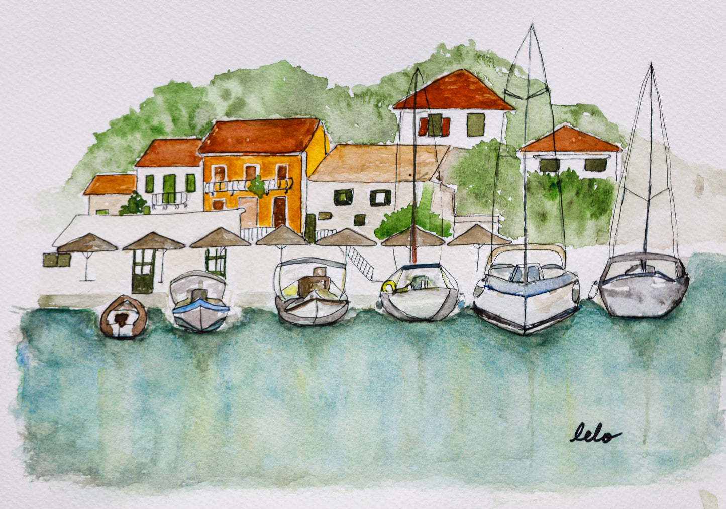 ORIGINAL WATERCOLOUR - "Kioni Harbour"