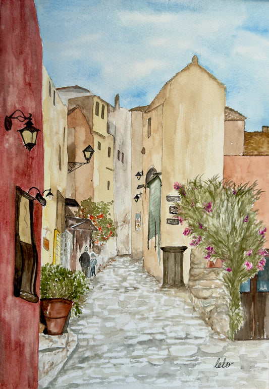 ORIGINAL WATERCOLOUR - "Monomvasia Street”, Peloponnese, Greece