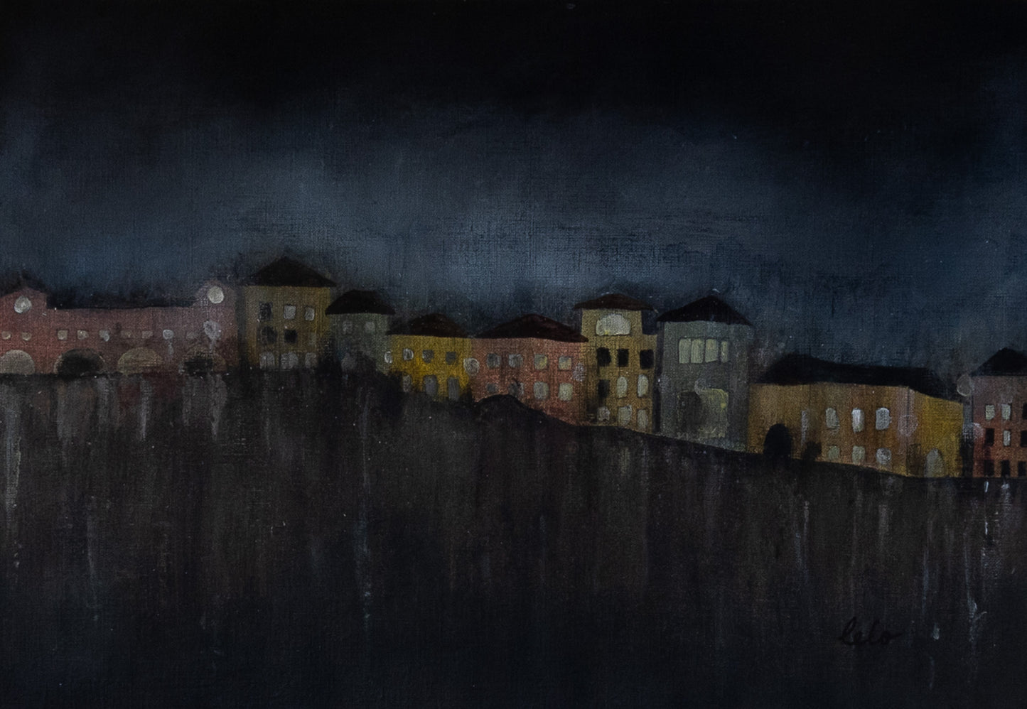 ORIGINAL WATERCOLOUR -" NightTime in Gaios"