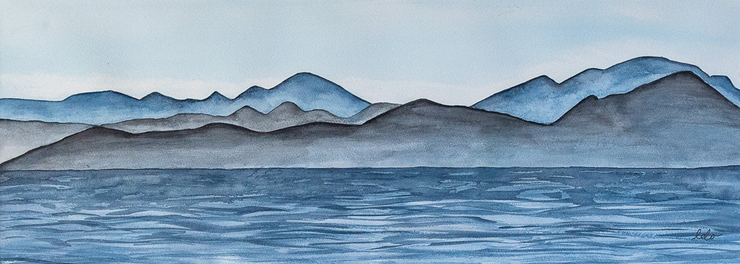 ORIGINAL WATERCOLOUR - "Greek Mountains"View from Corfu