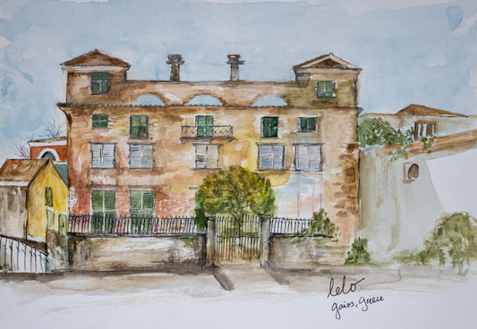 ORIGINAL WATERCOLOUR - "Old House in Gaios" Paxos