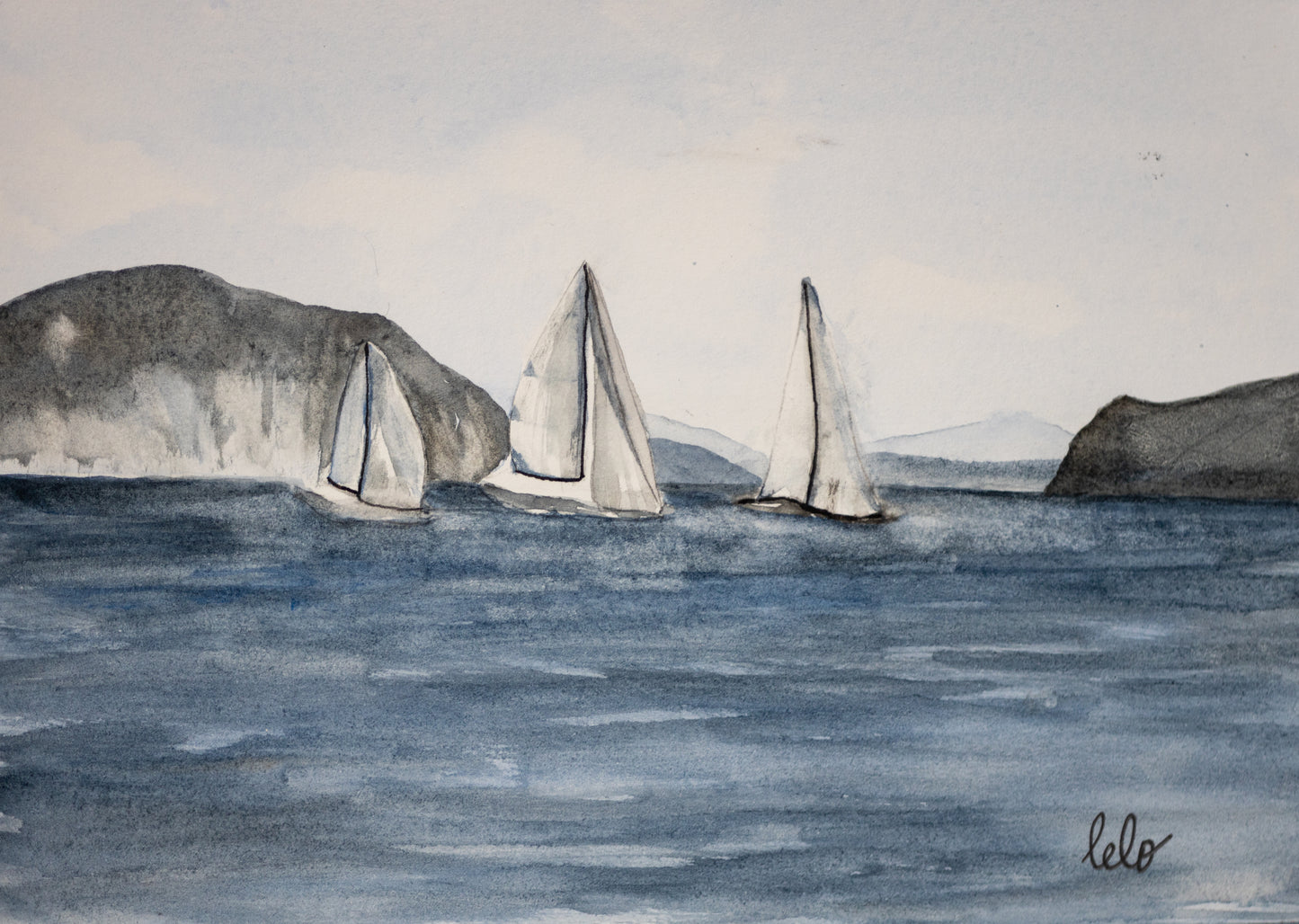 ORIGINAL WATERCOLOUR - "Sails on Megannisi Channel"