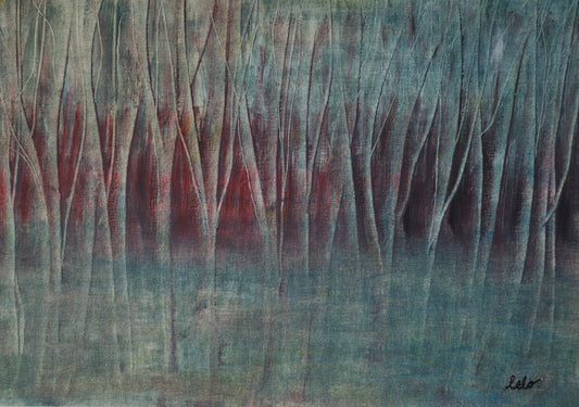 ORIGINAL OIL ON PAPER -  "Misty Woods at Sunrise"