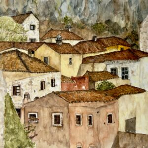 ORIGINAL WATERCOLOUR - "Rooftops Monamvasia”