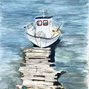 ORIGINAL WATERCOLOUR - "Fishing Boat" Leros, Greece