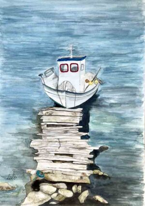 ORIGINAL WATERCOLOUR - "Fishing Boat" Leros, Greece