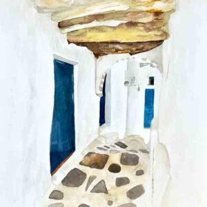 ORIGINAL WATERCOLOUR - "Alleyway in AMORGO'S Chora, Greece