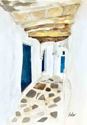 ORIGINAL WATERCOLOUR - "Alleyway in AMORGO'S Chora, Greece