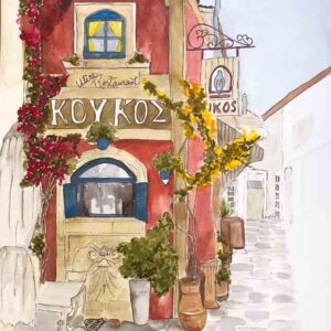 ORIGINAL WATERCOLOUR - "Restaurant Facade" Pylos, Greece